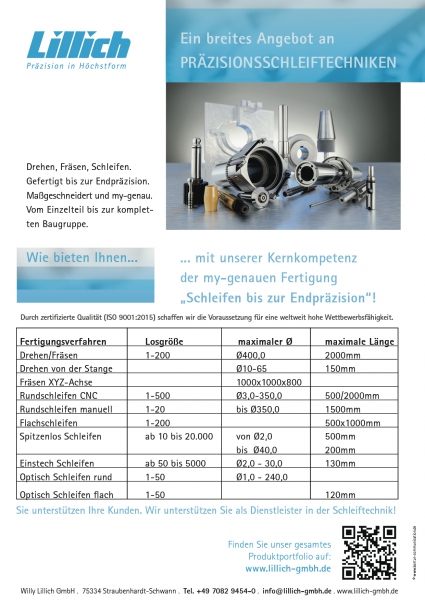 Fertigungsspektrum Präzisionsschleiftechniken bei LILLICH